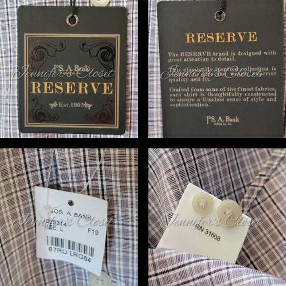 Jos. A. Bank Reserve NWT Men's Traditional Fit Purple Plaid Dress Shirt Size L - Picture 4 of 8